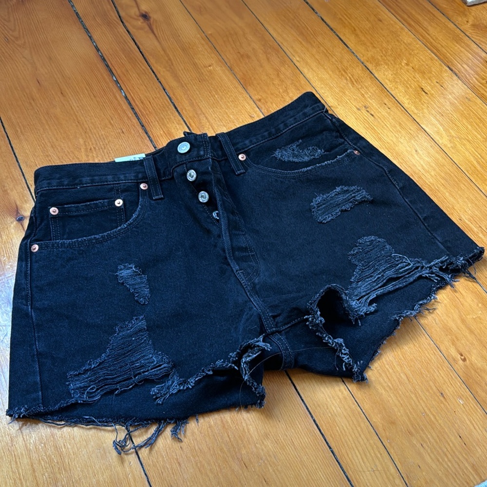 Levi's Black Distressed Jean Shorts